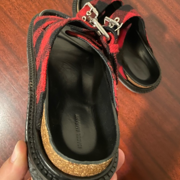 Isabel Marant Ledkin Plaid Red Wool Leather Slides - Picture 6 of 7